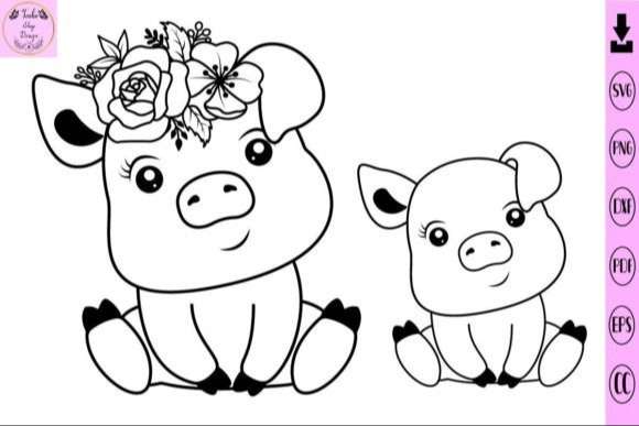 15032024CF19.jpg Cute Baby Pig with Flower Svg Animal Svg