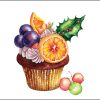 Watercolor Christmas Cupcake Clipart