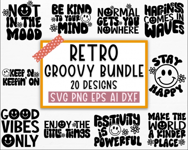Retro Groovy svg bundle, Trendy svg, Hippie svg, Boho svg, inspirational svg, Aesthetic svg, Motivational svg, Svg files for cricut