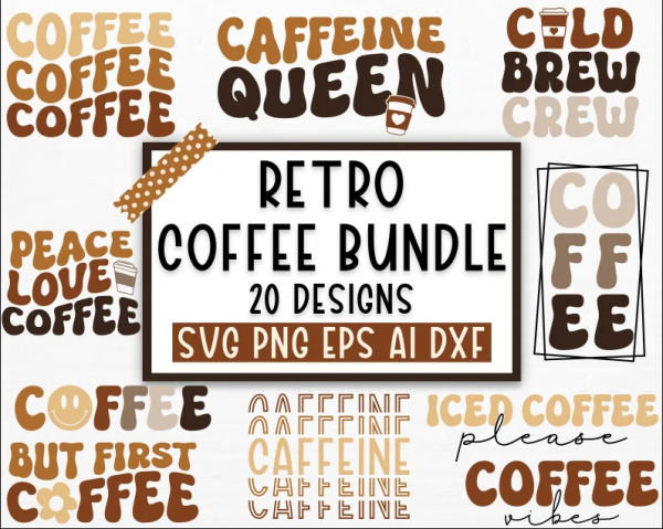 Retro Coffee SVG PNG Bundle, Coffee svg, Funny Coffee svg, Wavy text coffee svg, Libbey SVG, Caffeine Queen, Cut File Cricut, Silhouette